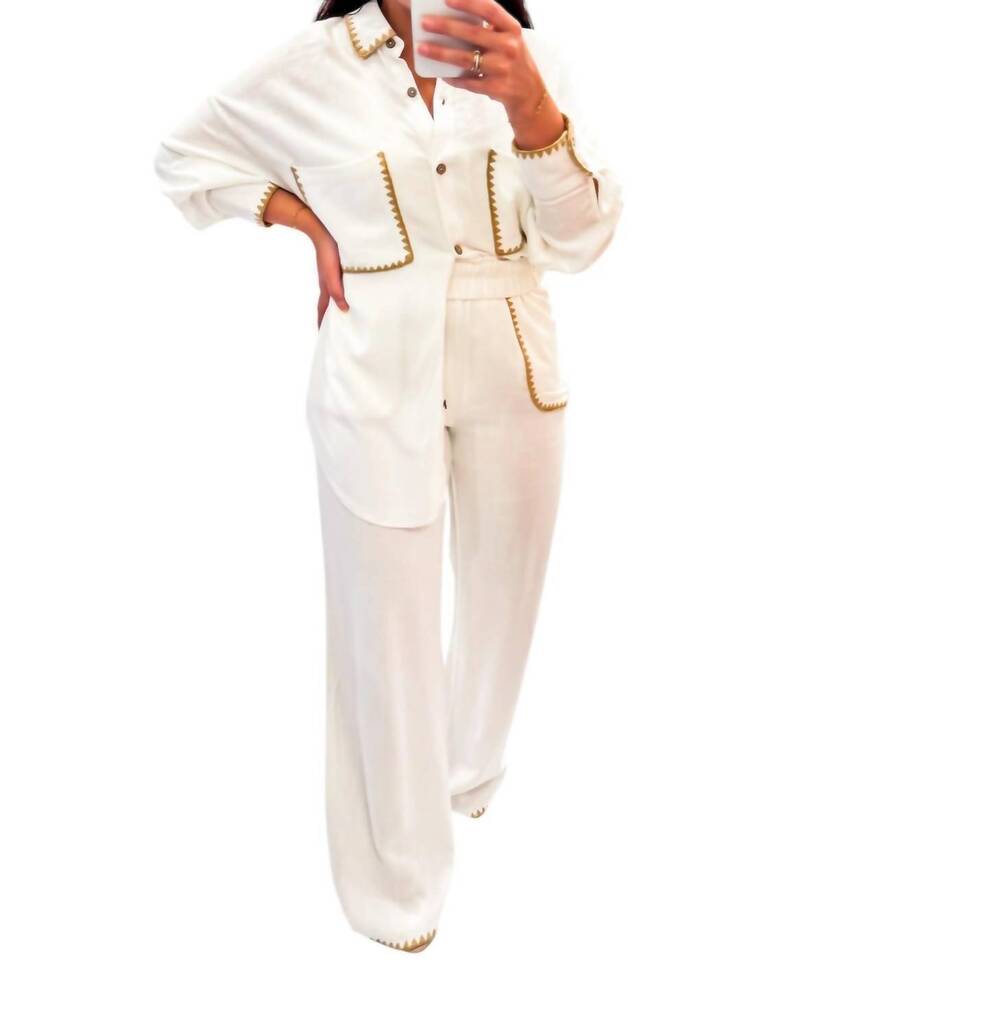 NEW VINTAGE HAVANA tan lines & good vibes wide leg pants in white